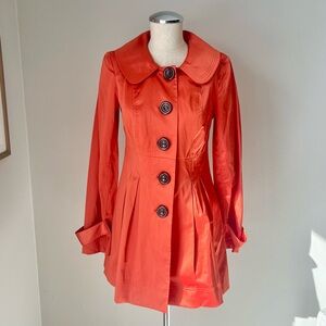 90s/2000s orange satin shine vintage collar trench coat